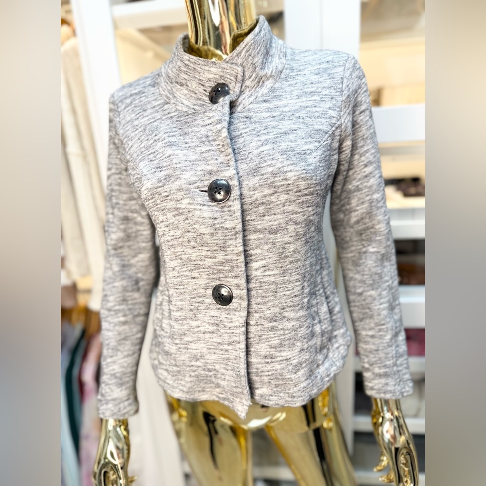 CABI Heather Gray with Large Button Detail Women's Jacket Sweater Cotton Blend S